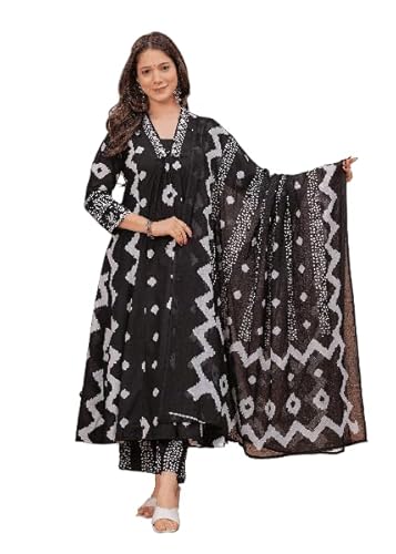 Manojava Women's Kurta with Palazzo and Dupatta Set, Traditional Indian Ethnic Wear, 3 Piece (IN, Alpha, XL, Regular, 3, BLACK)