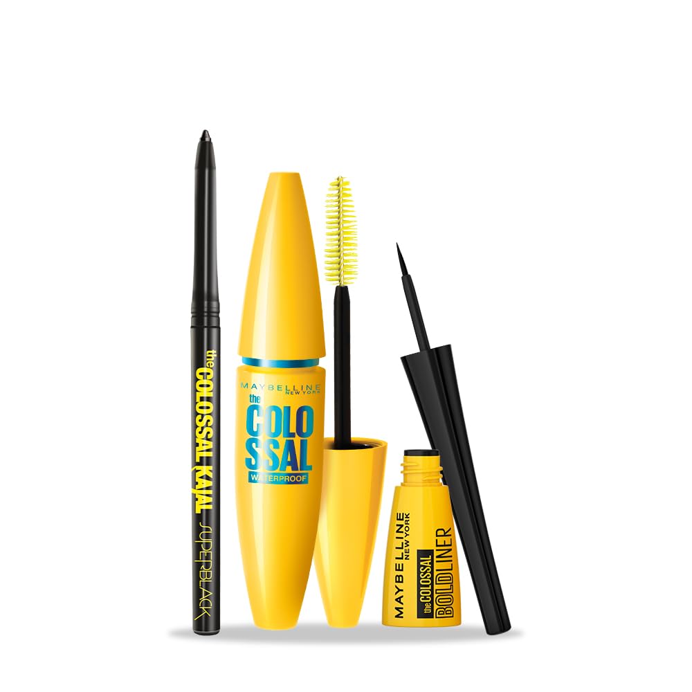 Maybelline New York Eye Makeup Kits & Combos - Eyeliner Combo with Colossal Superblack Kajal, Colossal Waterproof Mascara & Colossal Bold Liner