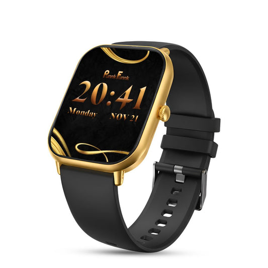 PunnkFunnk NovoLux HD Display Smartwatch for Men & Women | Bluetooth Calling | Heart Rate | Sleep Monitor | 113+ Sports Modes | IP67 Waterproof Smartwatch for Android & iOS - (Gold Dial Black)