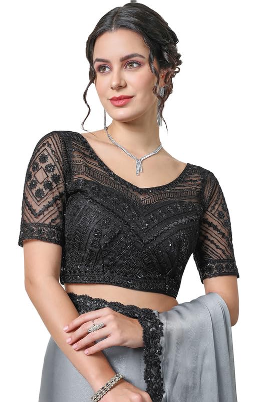 Soch Womens Grey Crepe Saree with Lace Border