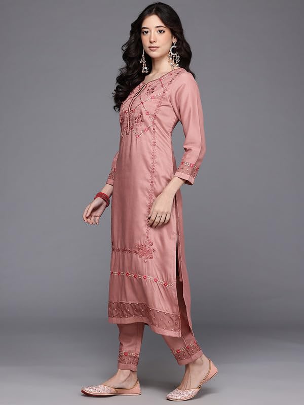 Ahalyaa Women's Silk Blend Kurta Set (GI-AHKUPNDU-COMBO-1135_Mauve
