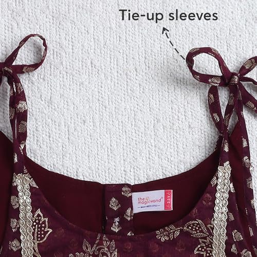 Hopscotch Girls Sleeveless Red 3-Pc Shoulder Tie-Up Lehenga Set For Age (5-6 Years)