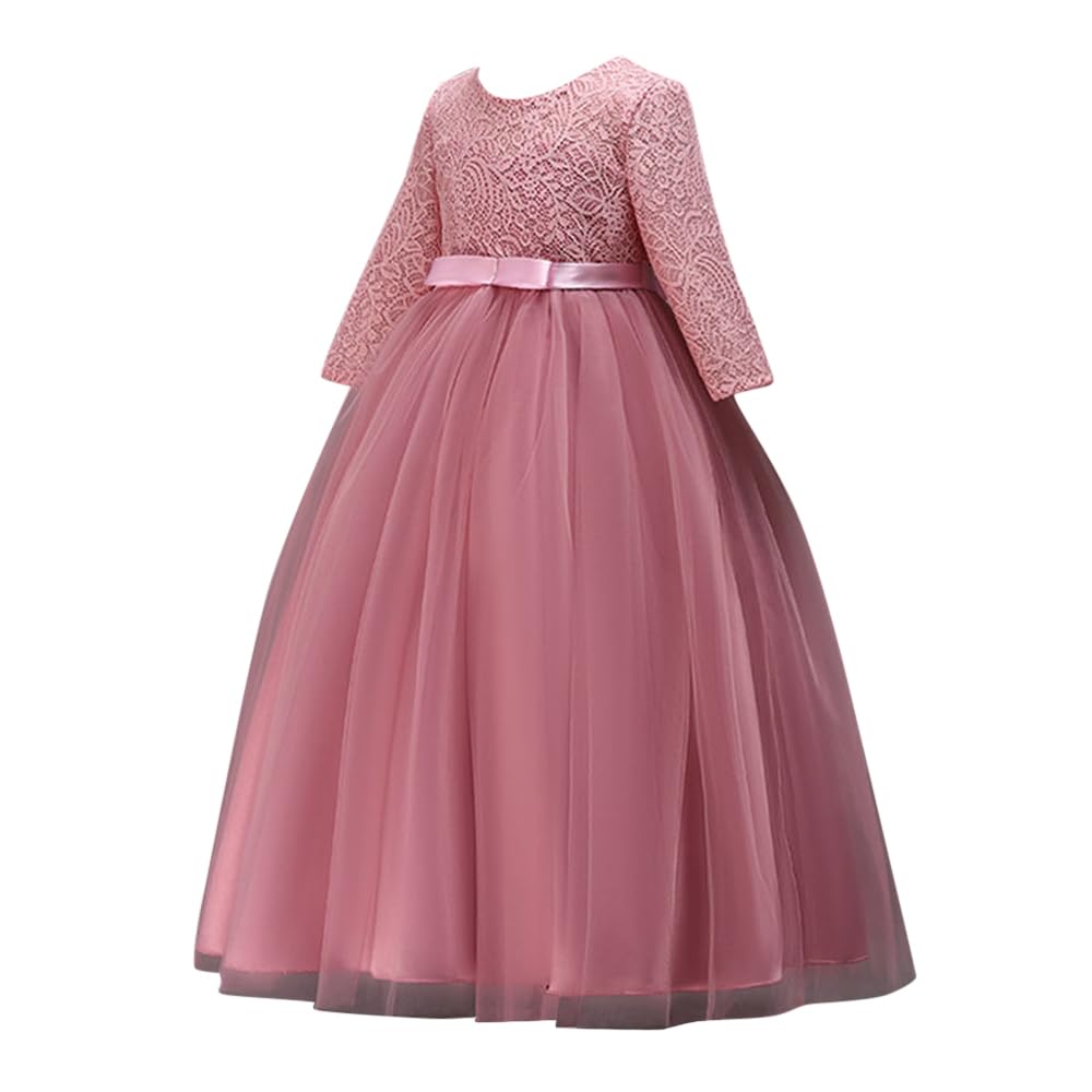 Hopscotch Girls Half-Sleeve Solid A-Line Maxi Gown In Pink Color for Ages 6-7 Years