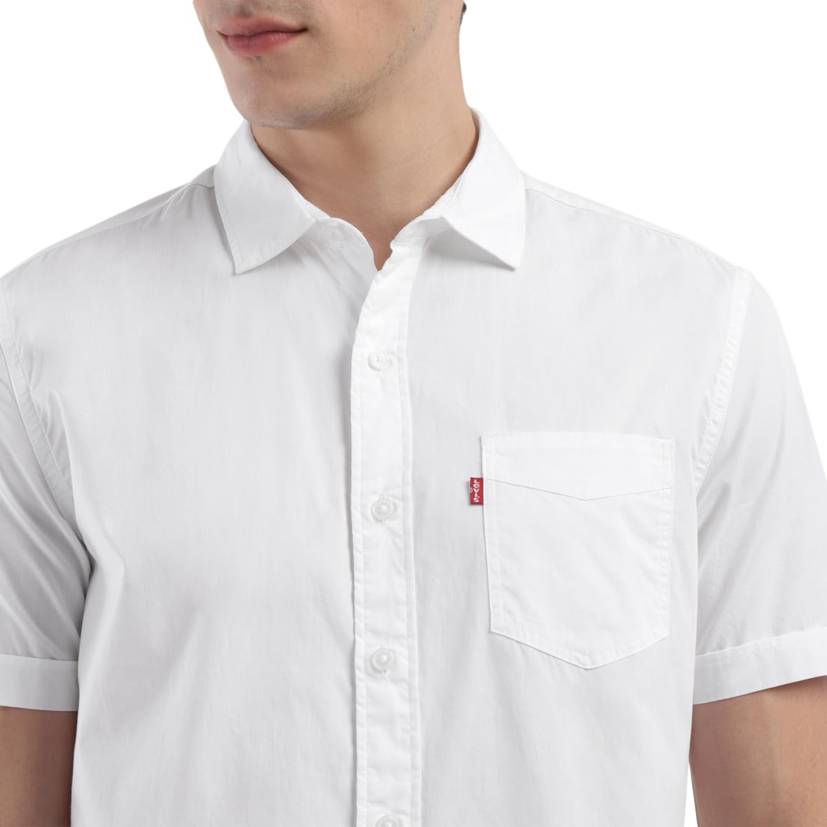 Levi's Men's Cotton Spread Collar Slim Fit Solid Shirts White, Large