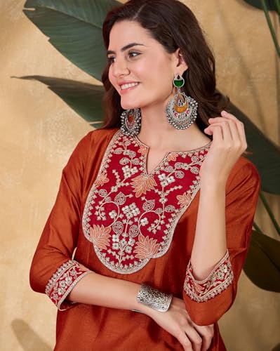 SheWill Orange Vichitra Silk Zari Sequence Thread Cording Embroidered Gown for Women – Elegant Floor-Length Ethnic Ensemble with Graceful Detailing SHEKR10215_ROOH_B