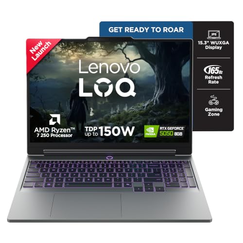 Lenovo LOQ (2026) AMD Ryzen 7 250 | NVIDIA RTX 5050 8GB (24GB RAM/512GB SSD/15.3" (38.8cm) WUXGA IPS/165Hz Refresh Rate/440 AI Tops/Windows 11/Office 2024/Grey/2.1Kg), 83TN00DXIN Gaming Laptop