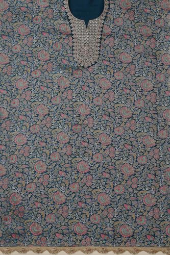 Soch Womens Blue Silk Blend Floral Print Unstitch Dress Material With Sequins