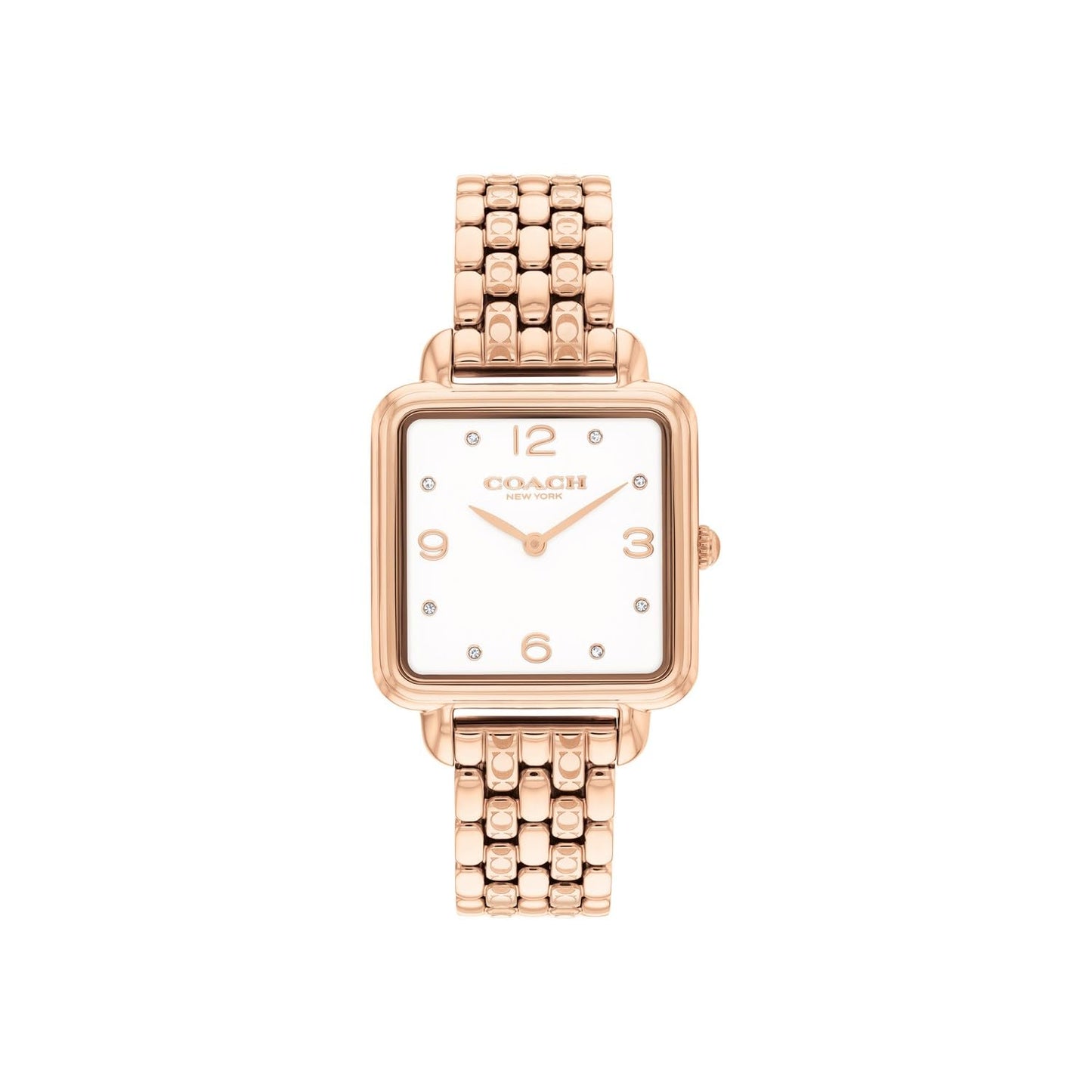 Coach Cass Qtz Basic Slim White Square Dial Women's Watch|Ionic Plated Rose Gold Steel Material|Rose Gold Color Band - 14504532