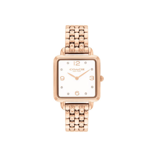 Coach Cass Qtz Basic Slim White Square Dial Women's Watch|Ionic Plated Rose Gold Steel Material|Rose Gold Color Band - 14504532