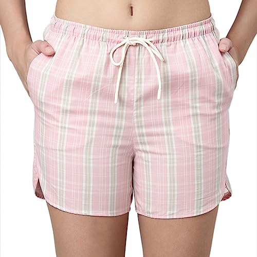 Enamor E7A1 Mid-Rise Cotton Shorts for Women with Side Pockets Coral Blush