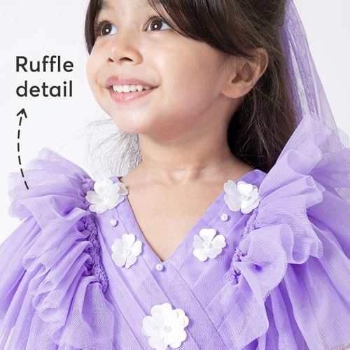 Hopscotch Girls Lavender Short Sleeves Floral Applique Tiered Dress for Age (5-6 Years)