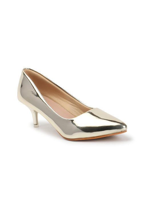 Carlton London Women Gold Stylish Slip-on Pump Shoes with Stiletto Heels, Pointed Toe (40)