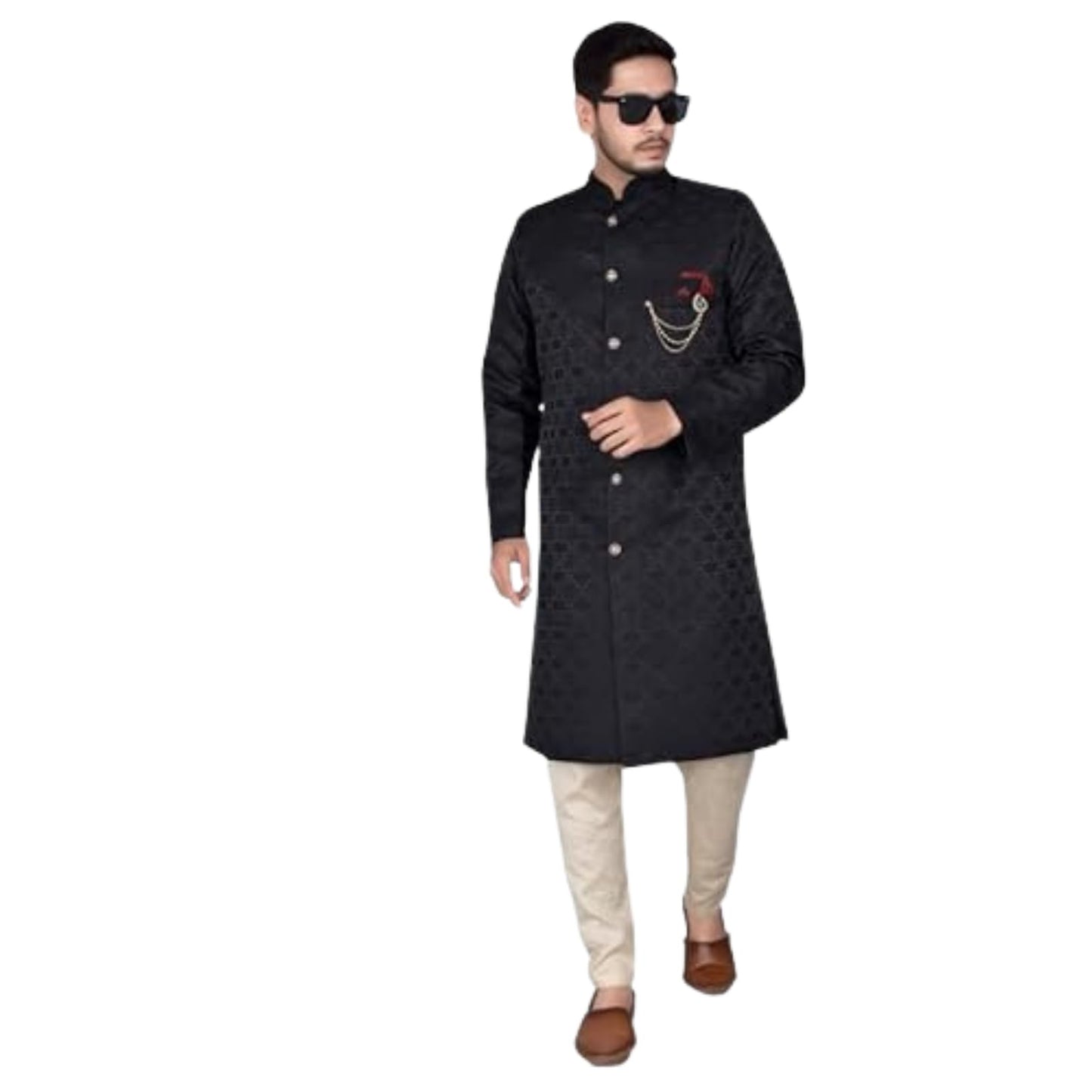 Amzira Men's Ethnic Wear Black Indo Western Set (L Size) - Stylish Kurta and Dhoti with Elegant Design, Ideal for Special Occasions, Celebrations, and Parties, Comfortable and Trendy Fit