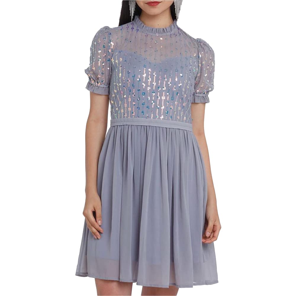 Zink London Women's Grey Embellished A-Line Short Dress