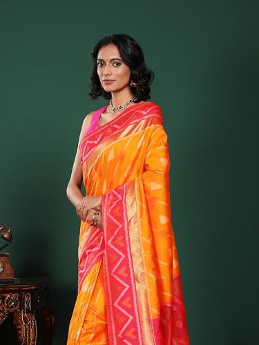 Meena Bazaar Woven Art Silk Saree With Blouse Piece | Orange
