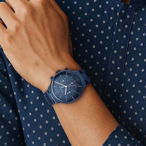 Titan Urban Magic Quartz Multifunction Blue Dial Metallic Blue Stainless Steel Strap Watch for Men - NT90102QM01