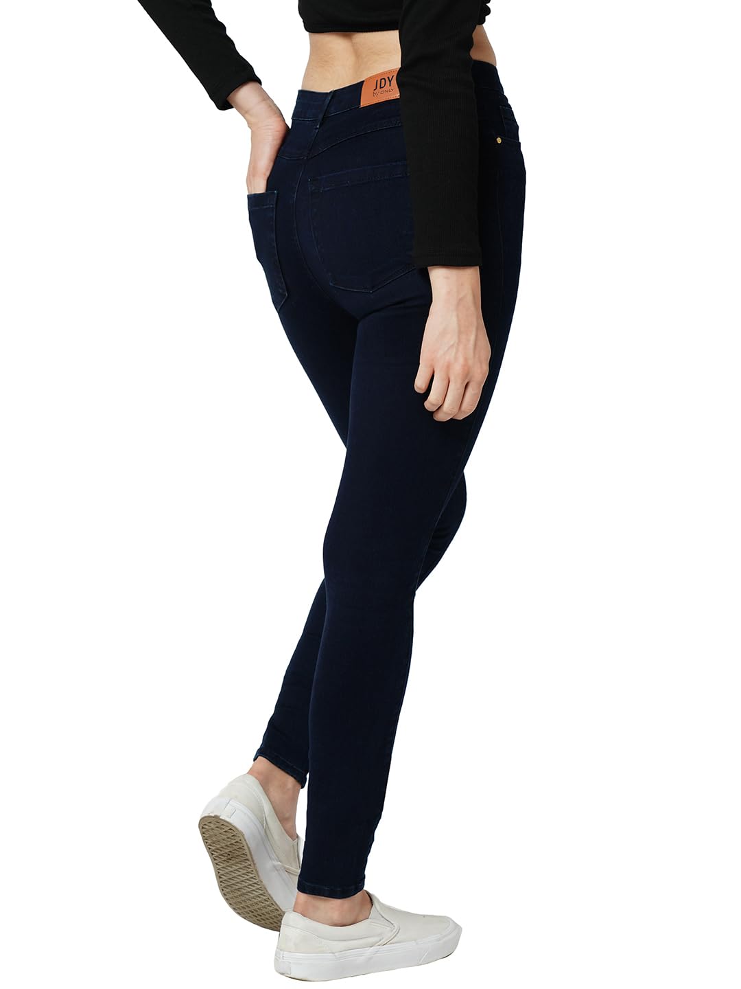 ONLY Women Solid Cotton Blend Skinny Fit High Rise Regular Length Dark Blue Jeans