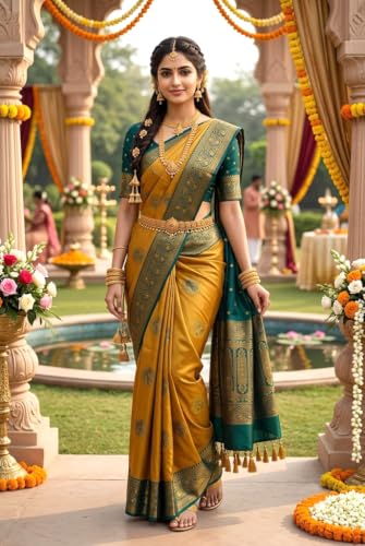 SREE KUMARAN Women's Kanchipuram Kubera Silk Pure Pattu Sarees With Blouse