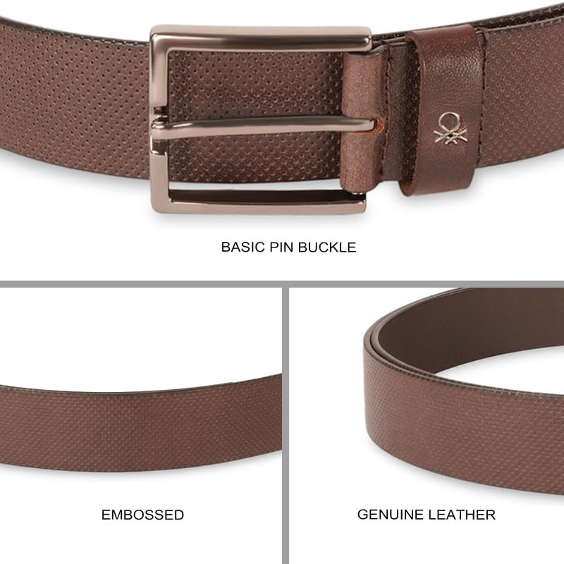 UNITED COLORS OF BENETTON Men Leather Non Reversible Belt - Brown, S 80Cm | Casual Wearability | Pin Closure | 28-32 Waist Size | Solid Pattern