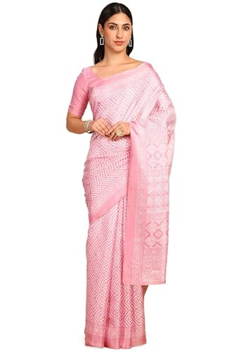 Soch Womens Pink Art Silk Geometric Print Saree