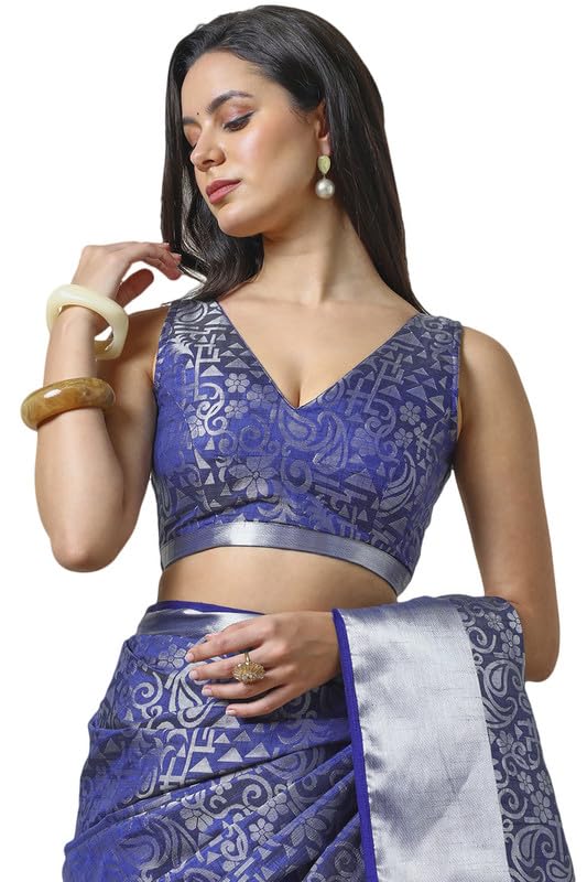 Soch Womens Blue Tussar Zari Woven Saree