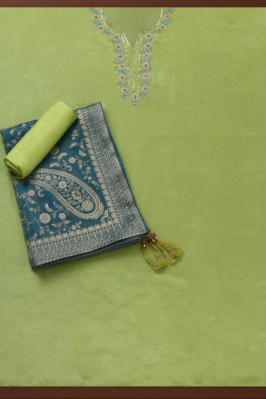 Soch Womens Light Green Tissue Unstitch Dress Material With Sequins