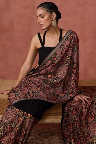Soch Womens Black Georgette Embroidered Saree