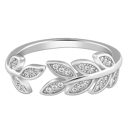 GIVA 925 Silver Anushka Sharma Zircon Leaf Ring, Adjustable | Valentine Gift for Girlfriend Wife Women & Girls | With Certificate of Authenticity and 925 Stamp | 6 Month Warranty*