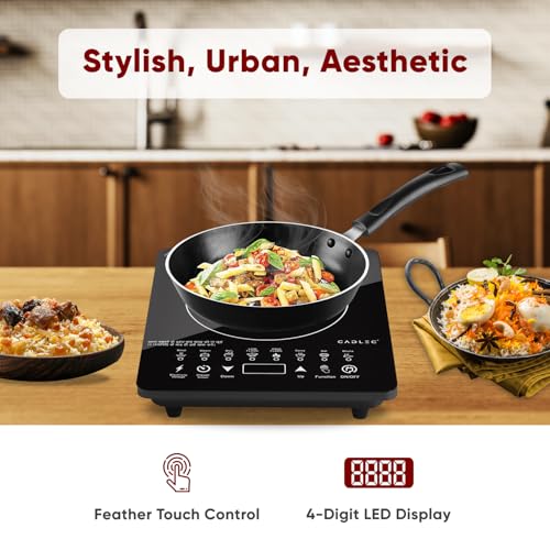 Cadlec CookXpert_5 2000W Induction Cooktop | Feather Touch Control | 8 Preset Menus | Auto Cut-Off | High Power Induction Stove | BIS Approved | Black | 2-Year Warranty