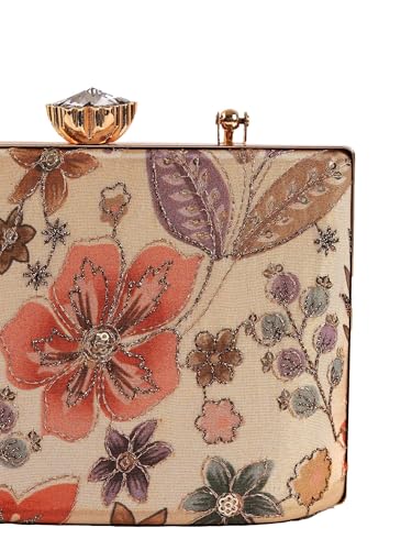 THE TAN CLAN Petal Beige Casket Clutch | Box-Style Evening Bag for Women | Party & Wedding Clutch Purse