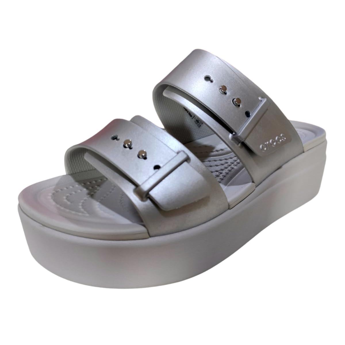 Crocs Women Brooklyn Buckle Metallic Silver Argent UK 8 (W10) (209719-040)