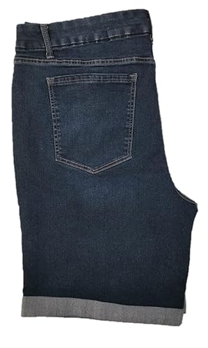 Happening Plus Size Women Slim FIT Stretchable Denim Shorts (Bermuda) with Folded Bottom - HIGH Rise - Faded Dark Blue Color - Waist Size (S) 28" to (9XL) 50" inches (in, Alpha, S, Faded Dark Blue)
