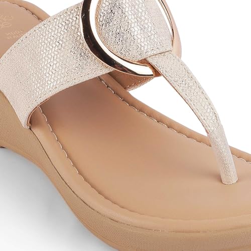 tresmode MING Women's Wedges Sandals Platform Heels Gold, 7 UK / 40 EU - Round Open Toe Comfortable Soft Footwear