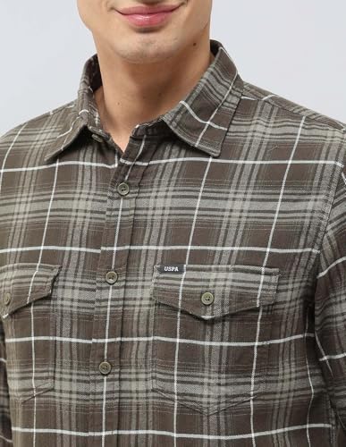 U.S. Polo Assn. Denim Co. Men's Twill Tartan Checked Shirt (UDSHT1976_Olive_39)