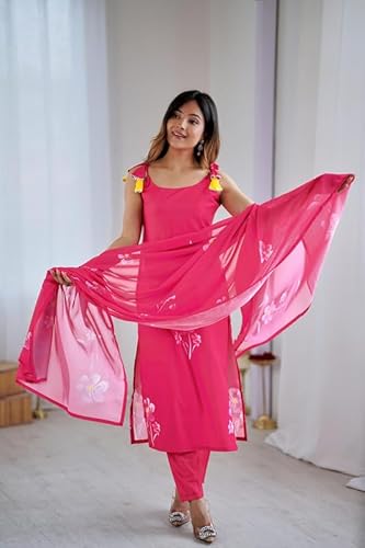 AVYUKTHA | Women Floral Embroidered Kurta with Pyjamas & Dupatta | Thread Work Ethnic Kurta Set for Women | Festive & Daily | Pink | Size- XL