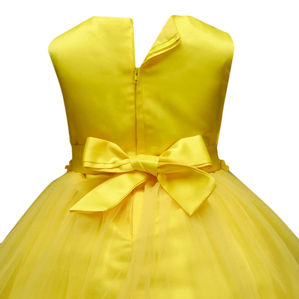 Hopscotch Girls Sleeveless Solid Party Dress in Yellow Color for Ages 2-3 Years
