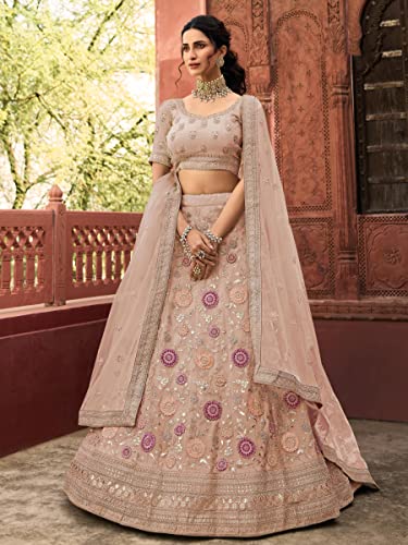 FUSIONIC Mauve Pink Color Organza Material Stone Work Lehenga Choli For Women
