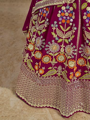 Zeel Clothing Women's Sequins Thread Embroidered Georgette Lehenga Choli With Dupatta (6008-Pink-Women-Lehenga-Choli-New; Free Size)(Pink)