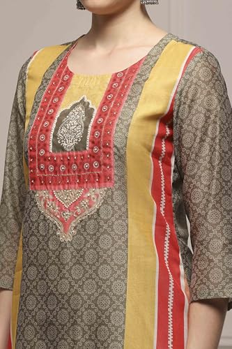 Biba Women Assorted Chanderi Blend Printed Embroidered Unstitched Suit Set_FREE SIZE