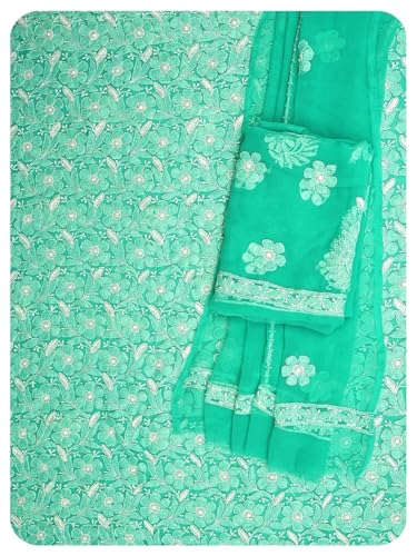 Ada Hand Embroidered Lucknowi Chikankari Georgette Dress Material Suit Piece with Dupatta for Women 01A780078 Sea Green