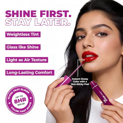 Lamel Hydrating Lip Tint Stain - Expression, Lip-Tint, High-Shine Glossy Finish, Long-Lasting 8-Hour Wear, Lightweight Non-Sticky Lip Stain, Precision Applicator, Natural Tint Effect, Liptint gloss, 2.7 gm