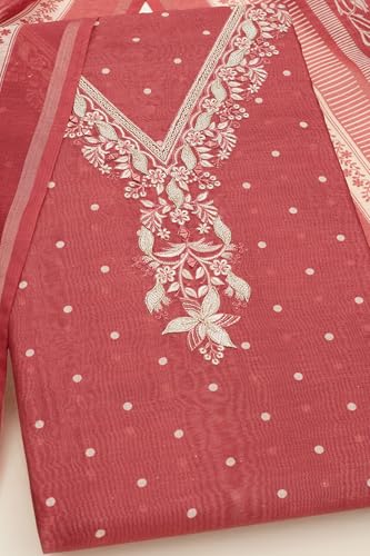 Soch Womens Rust Chanderi Dots Unstitch Dress Material With Zari