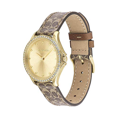 Coach Modern Sport Qtz Basic Gold Round Dial Women's Watch|Brown Calfskin Material|Brown Color Band - 14503218