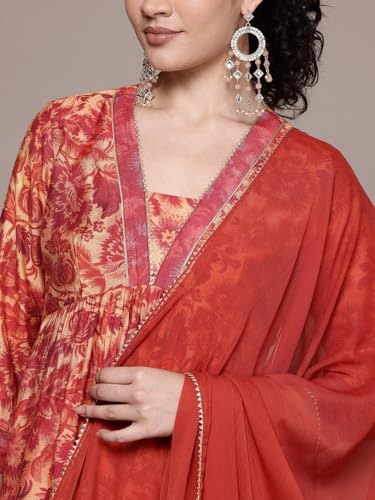 Aarke Ritu Kumar Rust Lavish Loom 3/4 Sleeve Kurta With Sharara And Dupatta