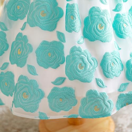 Hopscotch Girls Knee Length Party Dresses in Teal Color For Ages (6-7 Years)