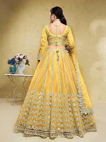 Zeel Clothing Women's Foil Embroidered Net Lehenga Choli With Dupatta (5029-Yellow-Womens-Lehenga-Choli-Latest,Free size)