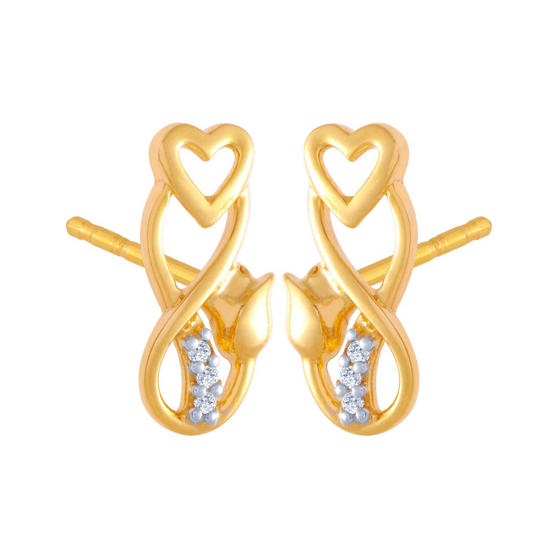 P.C. Chandra Jewellers 14k (585) Yellow Gold and American Diamond Stud Earrings for Women