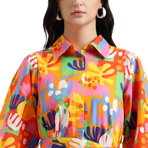 United Colors of Benetton Regular Fit Spread Collar Printed Dress (Size : S) - 26P4WVDRL164I901 Multicolour