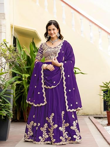 JIHU CULTURE Zari Sequence Embroidery Work Semi Sttiched Lehenga Choli For Women's.
