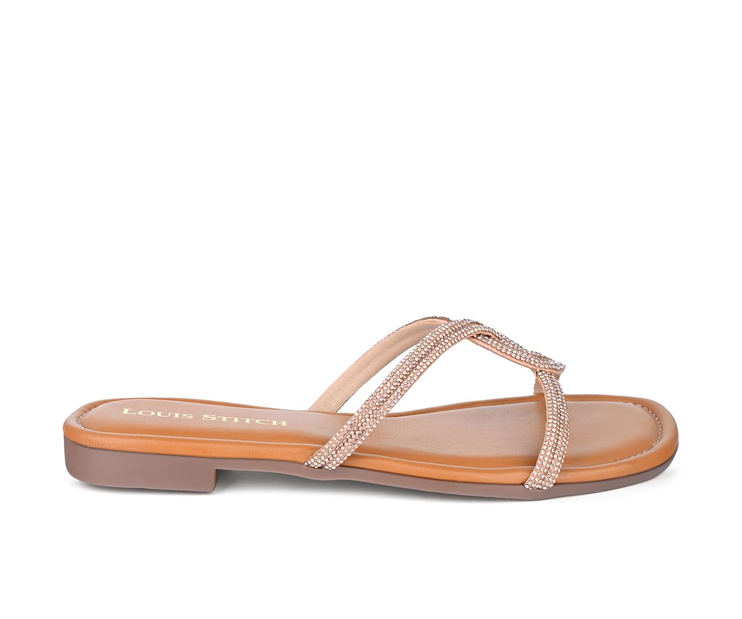 LOUIS STITCH Women's Fashion Flat Peach Pink Slip-On Sandals | Open Toe Cross Strap Flat Slipper for Ladies | LSOF-LDSL-CRCSSUL